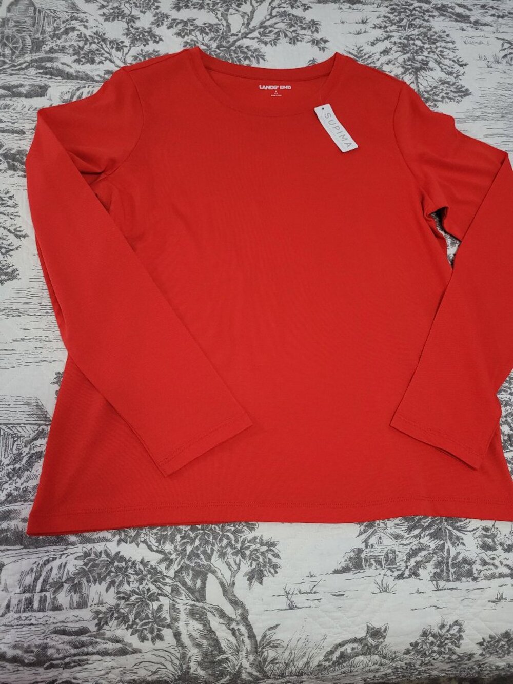 Lands' End Cherry Red Long Sleeve Supima Cotton T-Shirt Size Small NWT